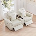 LEVNARY 2-Seater Modular Reclining Sofa with Center Console, Upholstered Faux Leather Power Recliner Loveseat with Cup Holders, USB Charging, Side Pockets &amp; 2 Pillows, Living Room Furniture (White)