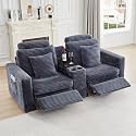LEVNARY 2-Seater Modular Reclining Sofa with Center Console, Faux Rabbit Fur Power Recliner Loveseat with Cup Holders, USB Charging, Side Pockets &amp; 2 Pillows, Living Room Furniture (Gray)