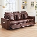LEVNARY 3-Seater Modular Reclining Sofa, Upholstered Faux Leather Power Recliner Couch with 3 Electric Seats, 3 Pillows &amp; Side Pockets, Adjustable Back &amp; Footrest, Living Room Furniture (Brown)