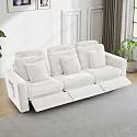 LEVNARY 3-Seater Modular Reclining Sofa, Faux Rabbit Fur Power Recliner Couch with 3 Electric Seats, 3 Pillows &amp; Side Pockets, Adjustable Back &amp; Footrest, Living Room Furniture (White)