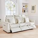 LEVNARY 3-Seater Modular Reclining Sofa, Upholstered Faux Leather Power Recliner Couch with 3 Electric Seats, 3 Pillows &amp; Side Pockets, Adjustable Back &amp; Footrest, Living Room Furniture (White)