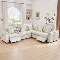 LEVNARY 5-Seat L Shaped Modular Sectional Sofa with Power Recliners, Upholstered Faux Leather Couch Storage Console with Charging Ports &amp; Cup Holders, Living Room Couch Set for Home Office (White)