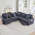 LEVNARY 5-Seat L Shaped Modular Sectional Sofa with Power Recliners, Faux Rabbit Fur Upholstery, Storage Console with Charging Ports &amp; Cup Holders, Living Room Couch Set for Home Office (Gray)