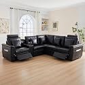 LEVNARY 5-Seat L Shaped Modular Sectional Sofa with Power Recliners, Upholstered Faux Leather Couch Storage Console with Charging Ports &amp; Cup Holders, Living Room Couch Set for Home Office (Black)