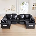 LEVNARY 6-Seat U Shaped Modular Sectional Sofa with Power Recliners, Upholstered Faux Leather Couch Storage Console with Charging Ports &amp; Cup Holders, Living Room Couch Set for Home Office (Black)