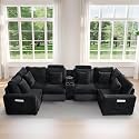 LEVNARY 6-Seat U Shaped Modular Sectional Sofa with Power Recliners, Faux Rabbit Fur Upholstery, Storage Console with Charging Ports &amp; Cup Holders, Living Room Couch Set for Home Office (Black)