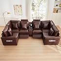 LEVNARY 6-Seat U Shaped Modular Sectional Sofa with Power Recliners, Upholstered Faux Leather Couch Storage Console with Charging Ports &amp; Cup Holders, Living Room Couch Set for Home Office (Brown)