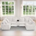 LEVNARY 6-Seat U Shaped Modular Sectional Sofa with Power Recliners, Faux Rabbit Fur Upholstery, Storage Console with Charging Ports &amp; Cup Holders, Living Room Couch Set for Home Office (White)