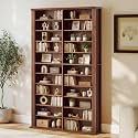 LEVNARY 71" Media Storage Tower, 22-Compartment Multimedia Cabinet with Adjustable Shelves, Fluted Grooved Sides, Anti-Tip Kit, for Movies, Games and Books (Walnut)