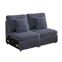 LEVNARY Modular Armless Chair Set of 2, Faux Rabbit Fur Upholstered Single Seat for Sectional Sofa Expansion (Gray)