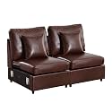 LEVNARY Modular Armless Chair Set of 2, Faux Leather Upholstered Single Seat for Sectional Sofa Expansion (Brown)