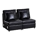 LEVNARY Modular Armless Chair Set of 2, Faux Leather Upholstered Single Seat for Sectional Sofa Expansion (Black)