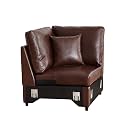 LEVNARY Modular Corner Chair, Faux Leather Upholstered Single Corner Seat for Sectional Sofas (Brown)
