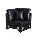 LEVNARY Modular Corner Chair, Faux Leather Upholstered Single Corner Seat for Sectional Sofas (Black)