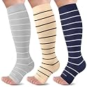 LEVSOX Open Toe Compression Socks for Women &amp; Men 20-30mmHg Toeless Sock Knee High Support Stockings for Circulation Nurses Pregnant Travel