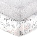 Levtex Baby - Imani Crib Fitted Sheet Set of 2 - Fits Standard Crib and Toddler Mattress - Tossed Animals/Medallions - Pink, Grey, Taupe, White - Nursery Accessories - 100% Cotton