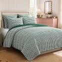 Levtex Home Camden Gingham Stitch Forest Green King Quilt Set - 106x92in. Quilt and Two 20x36in. Shams - Green and Ivory Gingham - Reversible - Cotton