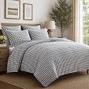 Levtex Home Camden Gingham Stitch Grey King Quilt Set - 106x92in. Quilt and Two 20x36in. Shams - Grey and Ivory Gingham - Reversible - Cotton