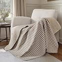 Levtex Home - Camden Gingham Stitch Taupe Quilted Throw (50x60in) - Textured Gingham - Lightweight Cotton Throw Blanket - Taupe and Cream - Reversible - Cotton