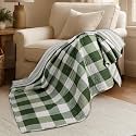 Levtex Home Camden Green Quilted Reversible Throw (50x60in) - Buffalo Check - Green - Cotton Throw - Lightweight, Soft, Pre-Washed