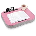 Lewtemi Peach Pink Laptop Lap Desk with Cushion Cup Holder and Stopper Padded and Phone Holder Couch Bed Sofa Fits up to 15.6 Inch Portable Lap Desk for Home Office Study Writing