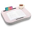 Lewtemi Pink Laptop Lap Desk with Cushion Cup Holder and Stopper Padded and Phone Holder Couch Bed Sofa Fits up to 15.6 Inch Portable Lap Desk for Home Office Study Writing
