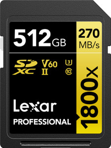 lexar lsd1800512g-bnnng professional 1800x 512 gb sdxc class 10 270 mbs  memory card compatible with camera
