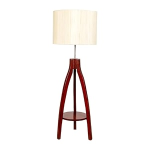 lexton cylindrical designer shade floor lamp with wooden base  wooden tripod stand floor lamp for bedroom  home decoration  drawing room  gifting purpose brown pack of 1