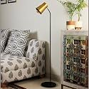 Lexton Deluxe DIY Metal Floor Lamp/Standing Lamp with Vintage Style Golden Metal Housing Head| Adjustable Head, 1.5 Meter Corded Wire, E27 Base Bulb Holder (Pack of 1, Black, Bulb Not Included)