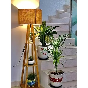 lexton pyramid shape designer shade floor lamp  wooden base floor lamp for bedroom  living room  home decoration  drawing room  bedside  gifting purpose pack of 1