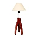 Lexton Wooden Essence Teak Brown Base Tripod Floor Lamp | Premium Wooden Base | for Bedroom, Living Room, Home Decoration, Bedside, Gifting Purpose (Beige Shade, Pack of 1)(Blub Not Included)