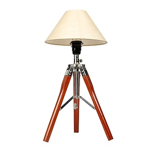lexton woodlight elegance series tripod floor lamp  wood brown polished  stainless steel base  emphire shape shade  home decoration gifting purpose beige shade pack of 1blub not included