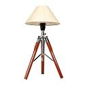 Lexton Woodlight Elegance Series Tripod Floor Lamp | Wood Brown Polished | Stainless Steel Base | Emphire Shape Shade | Home Decoration, Gifting Purpose (Beige Shade Pack of 1)(Blub Not Included)