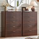 LEYAOYAO Fluted 5 Drawers Dresser Set of 2, 41" Tall Modern Chest of Drawers with Metal Handle, Curved Profile Dresser TV Stand, Wooden Drawer Organizer for Bedroom, Living Room, Hallway, Walnut