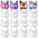 Leyndo 24 Pcs Paper Mache Mask Half Face Masquerade, Cat and Fox Style