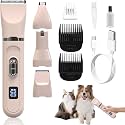 LEYOUFU 4-in-1 Professional Pet Grooming Kit, Rechargeable Dog Clippers with Paw Trimmer, Nail Grinder, Low Noise Hair Trimmer for Dogs, Cats, Rabbits (Pink)