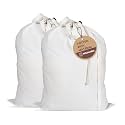 LFH Home Cotton Rich Canvas Large Laundry Bag with Handle, Heavy Duty Drawstring Closure Washable Laundry Bags,School Travel, Home, Hotel, College Dorm, Organizer Sack,Toy Clothes 28x40 (Pack 2)-White