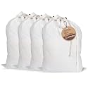 LFH Home Cotton Rich Large Laundry Bag with Handle, Heavy Duty Drawstring Closure Washable Laundry Bags, School Travel, Home, Hotel, College Dorm, Organizer Sack, Toy Clothes 24x36 (Pack of 4)-White