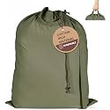 LFH Home Large Premium 1pack Cotton Rich Canvas Laundry Bag with Drawstring and Handles Heavy Duty, Multi-Use, and Washable for Home, Travel, College or Storage 28x40-Military Green