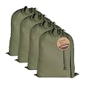 LFH Home Large Premium Cotton Rich Canvas Laundry Bag with Drawstring and Handles Heavy Duty, Multi-Use, and Washable for Home, Travel, College or Storage 20x30 (Pack of 4)-Military Green
