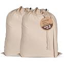 LFH Home Large Premium Cotton Rich Canvas Laundry Bag with Drawstring and Handles Heavy Duty, Multi-Use, and Washable for Home, Travel, College or Storage 24x36 (Pack of 2)-Natural