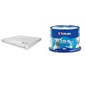 LG Electronics 8X USB 2.0 Super Multi Ultra Slim Portable DVD+/-RW External Drive with M-DISC & Verbatim CD-R 700MB 52X Silver Inkjet Printable - 50pk Spindle, 50-Disc (95005)