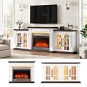 LGHM 104" Fireplace TV Stand with LED/Outlet, Sectional Design, Black