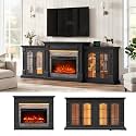 LGHM 104" Fireplace TV Stand with LED/Outlet, Sectional Design, Black