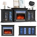 LGHM 104" Sectional Fireplace TV Stand with LED&amp;Outlet, Black