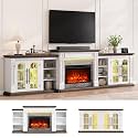 LGHM 135" Fireplace TV Stand W/Outlet &amp; LED Strip, 4 in 1 Modular Design