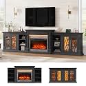 LGHM 135" Modular Fireplace TV Stand with Outlet &amp; LED Strip, 5 in 1, Black