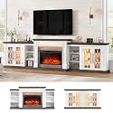 LGHM 135" Modular Fireplace TV Stand with Outlet &amp; LED Strip, 5 in 1