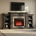 LGHM 72" Electric Fireplace with Mantel, Fireplace TV Stand for TVs Up to 80 Inch, Modern Black Entertainment Center with Storage, with 23'' Fireplace Insert Heater for Living Room, Bedroom