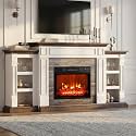 LGHM 72" Electric Fireplace with Mantel, Fireplace TV Stand for TVs Up to 80 Inch, Farmhouse Entertainment Center with Storage, Realistic Stacked Stone Surround for Living Room,Bedroom